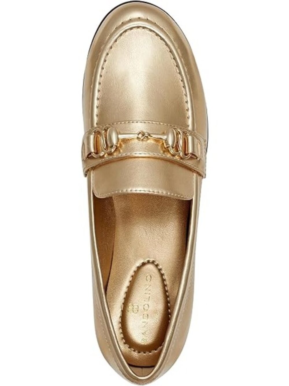 Bandolino Laly Size 7 Metallic Gold Loafers Slip-On Almond Toe Chain Detail - Picture 5 of 7